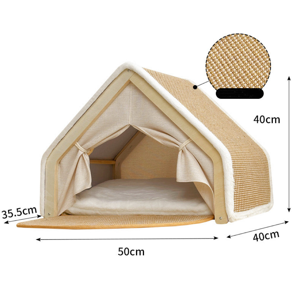 Wooden Cat Scratching House with Scratch Pads – Pet Bed & Scratch Surface in One