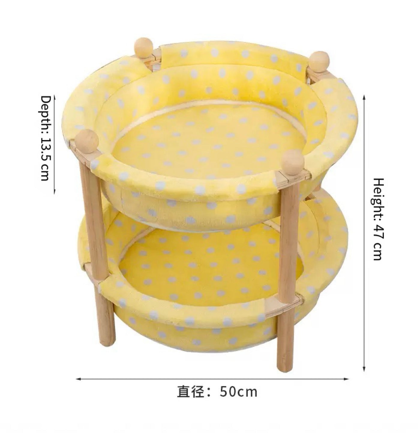 2-Layer Cat Hammock Bed with Pine Wood Frame Breathable Washable Covers
