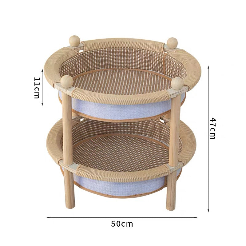 2-Tier Cat Scratcher Bed – Wooden Round Cat Lounge with Sisal Scratching Mat & Interactive Ball