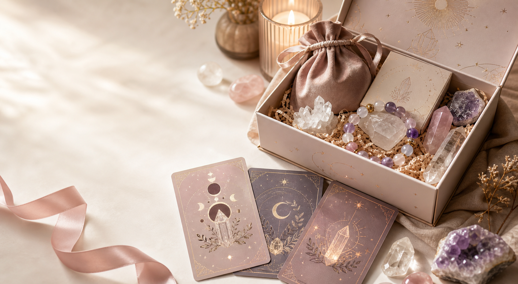 Elzavia crystal subscription box with oracle style ritual cards